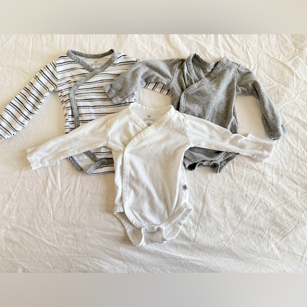 HonestBaby unisex baby 3-pack Long Sleeve Kimono Bodysuits Infant 0-3 Months *2*